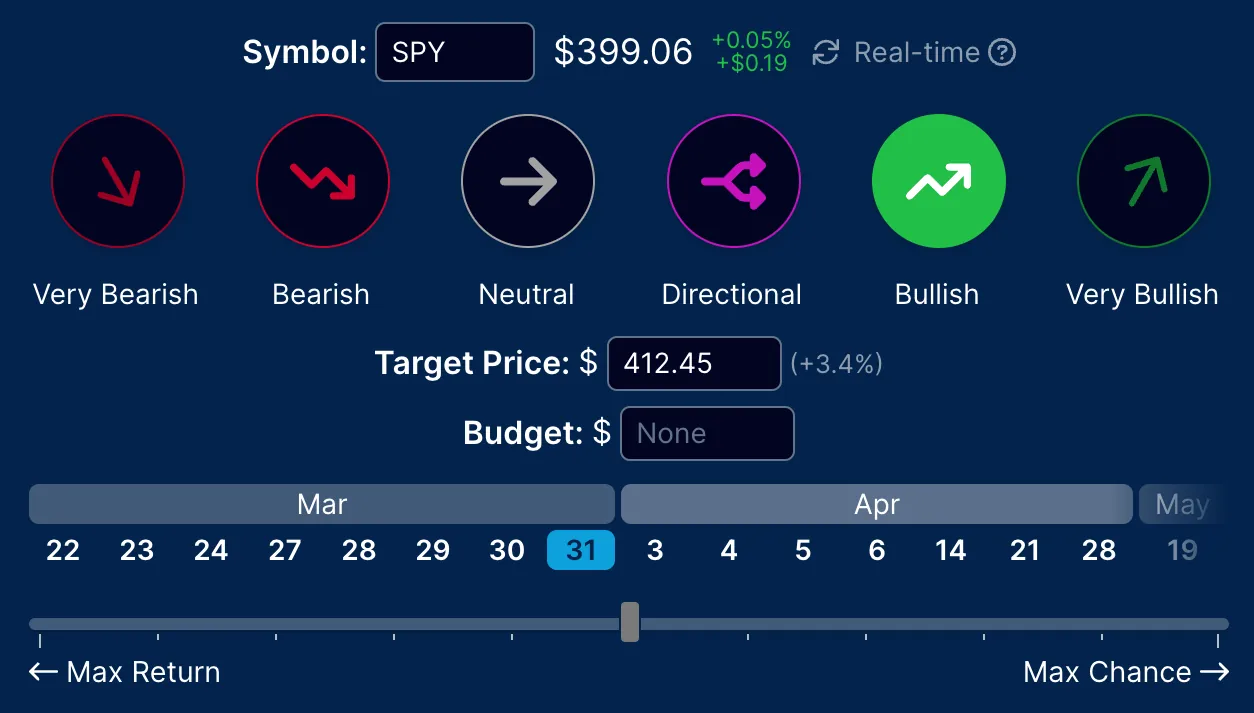 Option optimizer search interface